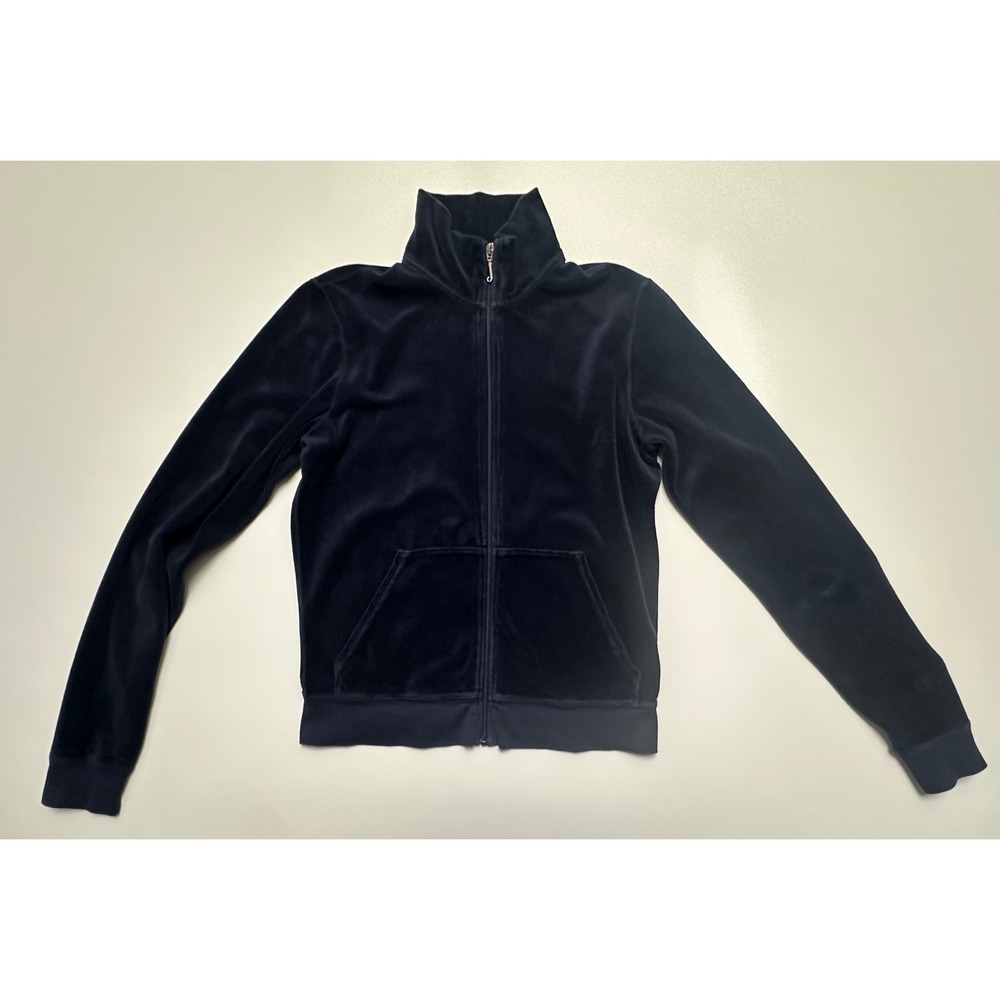 Y2K Juicy Couture Navy Blue Velour Track Jacket Full Zip Size L Fits S USA READ